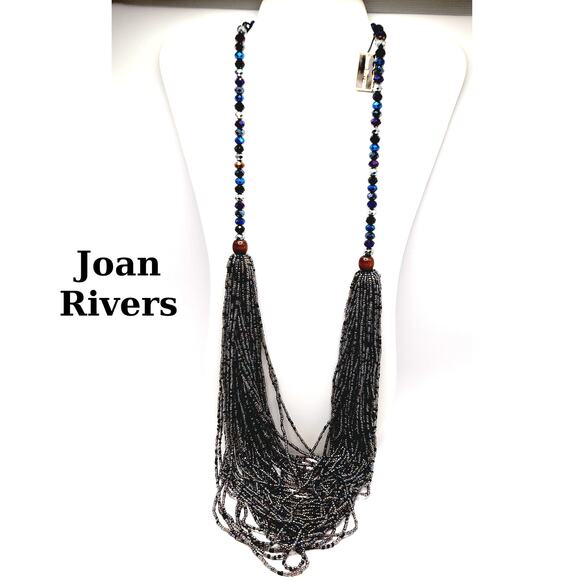 Vintage Joan Rivers Multistrand Purple Blue Silver Beaded Necklace - Picture 1 of 11